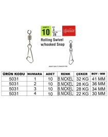 Captain 5031 Hoked Klips 10'lu Paket Black Nikel