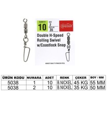 Captain 5038 Double Fırdöndülü Coastlok Klips 10'lu Paket Black Nikel